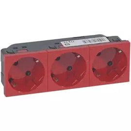Розетка Legrand 077273 - Программа Mosaic - трехпостовая, 2к+З немецкий стандарт 45°, красная