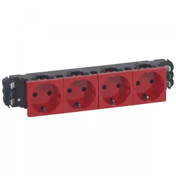 Розетка Legrand 077414 - Программа Mosaic - четырехпостовая, 2К+3, для установки в кабель-канале, автоматические клеммы, стандартная, красная
