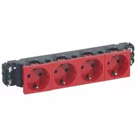 Розетка Legrand 077424 - Программа Mosaic - четырехпостовая, 2К+3, для установки в кабель-канале, автоматические клеммы, с механической блокировкой