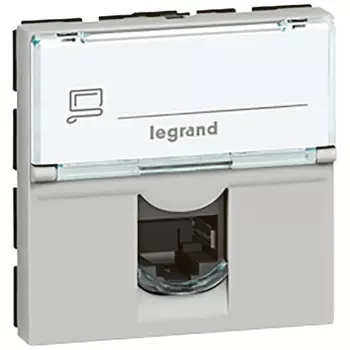 Розетка Legrand 079454 - Программа Mosaic - RJ45, категория 5е, UTP, 2 модуля, алюминий