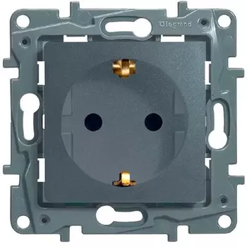 Розетка Legrand 672422 Etika - 2К+З со шторками, немецкий стандарт, винтовые зажимы, 16 А, 250 В~, алюминий