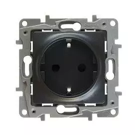 Розетка Legrand 672622 Etika - 2К+З со шторками, немецкий стандарт, винтовые зажимы, 16 А, 250 В~, антрацит