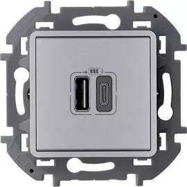 Розетка Legrand 673762 Inspiria алюминий с двумя USB-разьемами A-C 240В/5В 3000мА