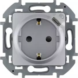 Розетка Legrand 673772 Inspiria алюминий 2К+З немецкий стандарт 16А 250В со встроенным зарядным устройством USB C 1.5А 5В