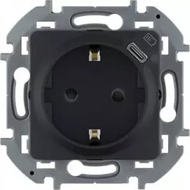 Розетка Legrand 673773 Inspiria антрацит 2К+З немецкий стандарт 16А 250В со встроенным зарядным устройством USB C 1.5А 5В