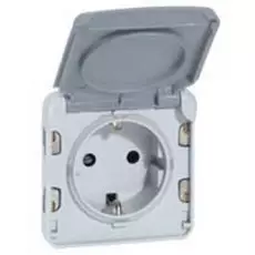 Розетка Legrand 69570 069570 (механизм) Plexo с заземлением, с крышкой со шторками, безвинтовые клеммы, серый, IP55, скрытой проводки