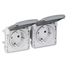 Розетка Legrand 69576 Plexo двойная с заземлением в рамку с крышкой IP55 (серая)