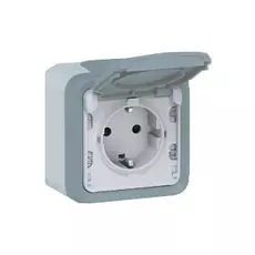 Розетка Legrand 69733 Plexo с/з с крышкой, винтовой зажим, накладная, в сборе IP55 (серая)