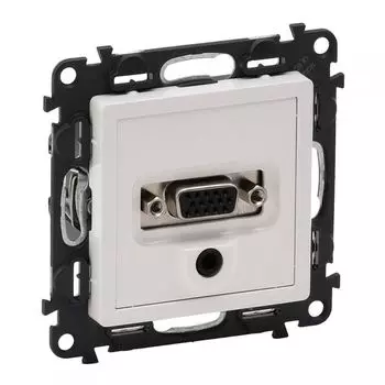 Розетка Legrand 753170 Valena LIFE - для аудио/видео устройств с разьемами HD15/гнездо Jack 3,5мм, с лицевой панелью, белая