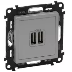 Розетка Legrand 753612 Valena LIFE DIY, 2-ая USB, 240В/5В, 1500мА, алюминий