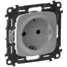 Розетка Legrand 753920 Valena ALLURE DIY, 1-ая с/з с защитными шторками, безвинт.зажим, алюминий