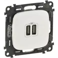 Розетка Legrand 754995 Valena ALLURE, 2-ая USB, 240В/5В, 1500мА, белая (с лицевой панелью)