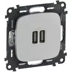 Розетка Legrand 754997 Valena ALLURE, 2-ая USB, 240В/5В, 1500мА, алюминий (с лицевой панелью)