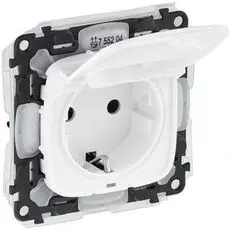 Розетка Legrand 755204 Valena ALLURE, с/з 1-ная, со шторками, с крышкой, IP44, белая