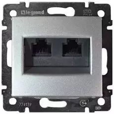 Розетка Legrand 770231 Valena (алюминий) на захватах, 2RJ45 Кат.5e UTP