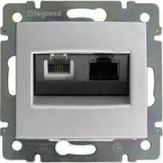Розетка Legrand 770280 Valena двойная RJ 45, категория 5е/6, UTP + RJ 11, IP20 (алюминий)