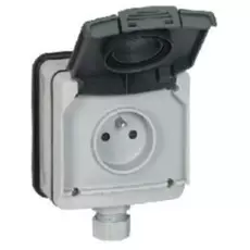 Розетка Legrand 90466 Plexo с/з с крышкой,накладная, в сборе, IP66 (серый)