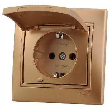 Розетка Lezard 701-1313-123 Mira 1-м СП 16А IP20 с заземл. с защ. крышкой со вставкой керамика зол. метал.