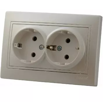 Розетка Lezard 701-3030-127 Mira 2-м СП 16А IP20 с заземл. со вставкой керамика жемчуж./бел. перламутр.