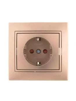 Розетка Lezard 701-3131-124 Mira 1-м СП 16А IP20 с заземл. защ. шторки со вставкой керамика свет. корич. перламутр.