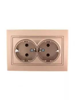 Розетка Lezard 701-3131-127 Mira 2-м СП 16А IP20 с заземл. со вставкой керамика свет. корич. перламутр.