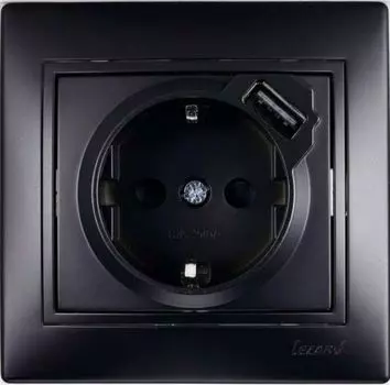 Розетка Lezard 701-4242-181 Mira 1-м СП 16А с заземл. + USB разъем черн. бархат