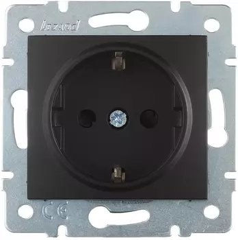 Розетка Lezard 707-4288-124B Karina 1-м СП с заземл. защ. шторки термопласт механизм черн. бархат