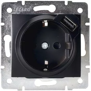 Розетка Lezard 707-4288-181 Karina 1-м СП 16А с заземл. с заряд. устройством USB механизм черн. бархат