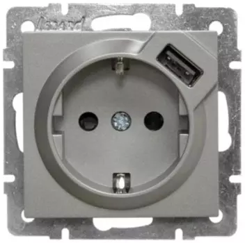 Розетка Lezard 742-3588-181 Vesna 1-м СП с заземл. с заряд. устройством USB механизм платина