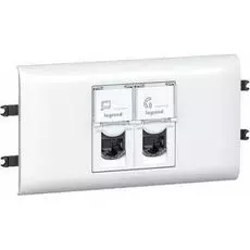 Розетка Legrand 078673 - Программа Mosaic - 2 x RJ45, с рамкой и суппортом для DLP с крышкой 65 мм, категория 5е FTP, белый