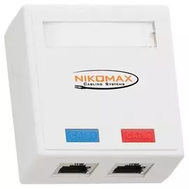 Компьютерная розетка настенная NIKOMAX NMC-WO2SD2-WT 2 порта, Кат.5e, RJ45/8P8C, 110/KRONE, T568A/B, на печатной плате, экранированная, белая