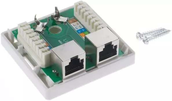 Розетка настенная TWIST J-8P8C-C5e-SH-2P-TWCS RJ-45(8P8C) категория 5е, экранированная, двойная, внешняя, DUAL IDC TWIST