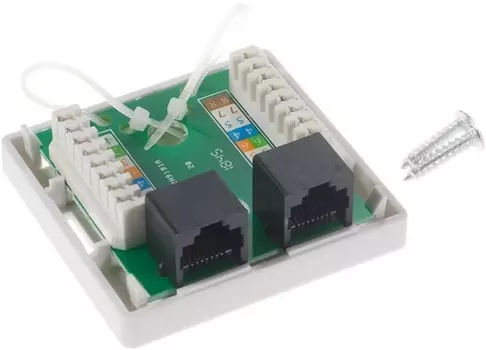 Розетка настенная TWIST J-8P8C-C6-2P-TWCS RJ-45(8P8C) категория 6, двойная, внешняя, DUAL IDC TWIST