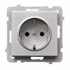 Розетка Ospel GP-1RS/m/38 одинарная, с заземлением Schuko, 16A, 250V, IP-20, клеммы винтовые, серебро матовое