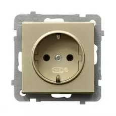 Розетка Ospel GP-1RS/m/39 одинарная, с заземлением Schuko, 16A, 250V, IP-20, клеммы винтовые, шампанский золотой