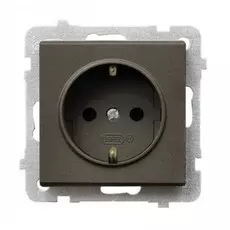 Розетка Ospel GP-1RS/m/40 одинарная, с заземлением Schuko, 16A, 250V, IP-20, клеммы винтовые, шоколадный металлик