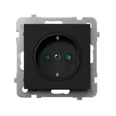 Розетка Ospel GP-1RSP/m/33 одинарная, с заземлением Schuko, с защитными шторками, 16A, 250V, IP-20, клеммы винтовые, черный металлик