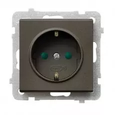 Розетка Ospel GP-1RSP/m/40 одинарная, с заземлением Schuko, с защитными шторками, 16A, 250V, IP-20, клеммы винтовые, шоколадный металлик