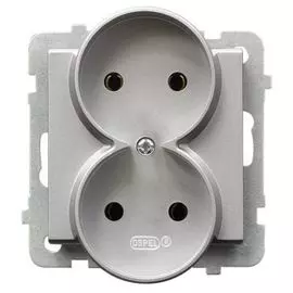 Розетка Ospel GP-2RR/m/38 двойная, 16A, 250V, 3520W, IP-20, клеммы винтовые, серебро матовое