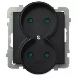 Розетка Ospel GP-2RRP/m/33 двойная, с защитными шторками, 16A, 250V, 3520W, IP-20, клеммы винтовые, черный металлик