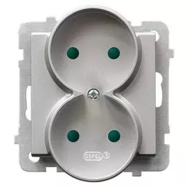 Розетка Ospel GP-2RRP/m/38 двойная, с защитными шторками, 16A, 250V, 3520W, IP-20, клеммы винтовые, серебро матовое