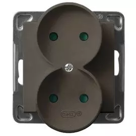 Розетка Ospel GP-2RRP/m/40 двойная, с защитными шторками, 16A, 250V, 3520W, IP-20, клеммы винтовые, шоколадный металлик