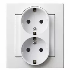 Розетка Ospel GP-2RS/00 двойная, с заземлением Schuko, 16A, 250V, 3520W, IP-20, клеммы винтовые, белый