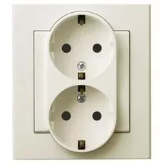 Розетка Ospel GP-2RS/27 двойная, с заземлением Schuko, 16A, 250V, 3520W, IP-20, клеммы винтовые, экрю