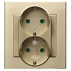 Розетка Ospel GP-2RSP/39 двойная, с заземлением Schuko, с защитными шторками, 16A, 250V, 3520W, IP-20, клеммы винтовые, шампанский золотой