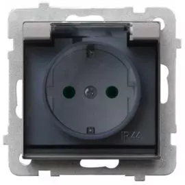 Розетка Ospel GPH-1RSP/m/38/d брызгозащищенная, с заземлением Schuko IP-44, с защитными шторками, с прозрачной крышкой, 16A, 250V, 3520W, IP-44, клемм