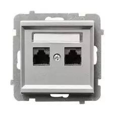 Розетка Ospel GPK-2R/K/m/38 компьютерная, двойная, кат. 5e MMC, клеммы IDC, серебро матовое
