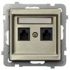 Розетка Ospel GPT-2RMN/m/44 телефонная, двойная, независимая, серебро