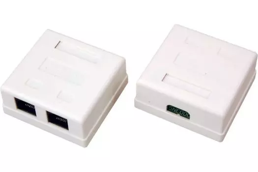 Розетка Rexant 06-0105-C сетевая LAN, на стену, (2 гнездо 8Р8С (Rj-45), 5e кат) (10шт)