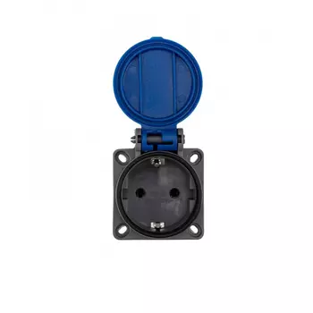 Розетка Rexant 111-008 влагозащищенная с крышкой, с/з, скрытая установка,16 А, IP54 каучук